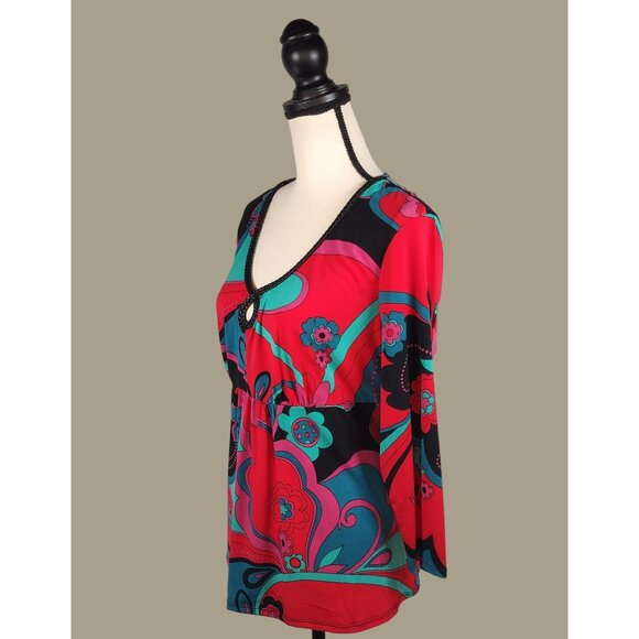 Bisou Bisou Red Floral Catherine Print Babydoll Top Size XL NWT - Picture 3 of 10